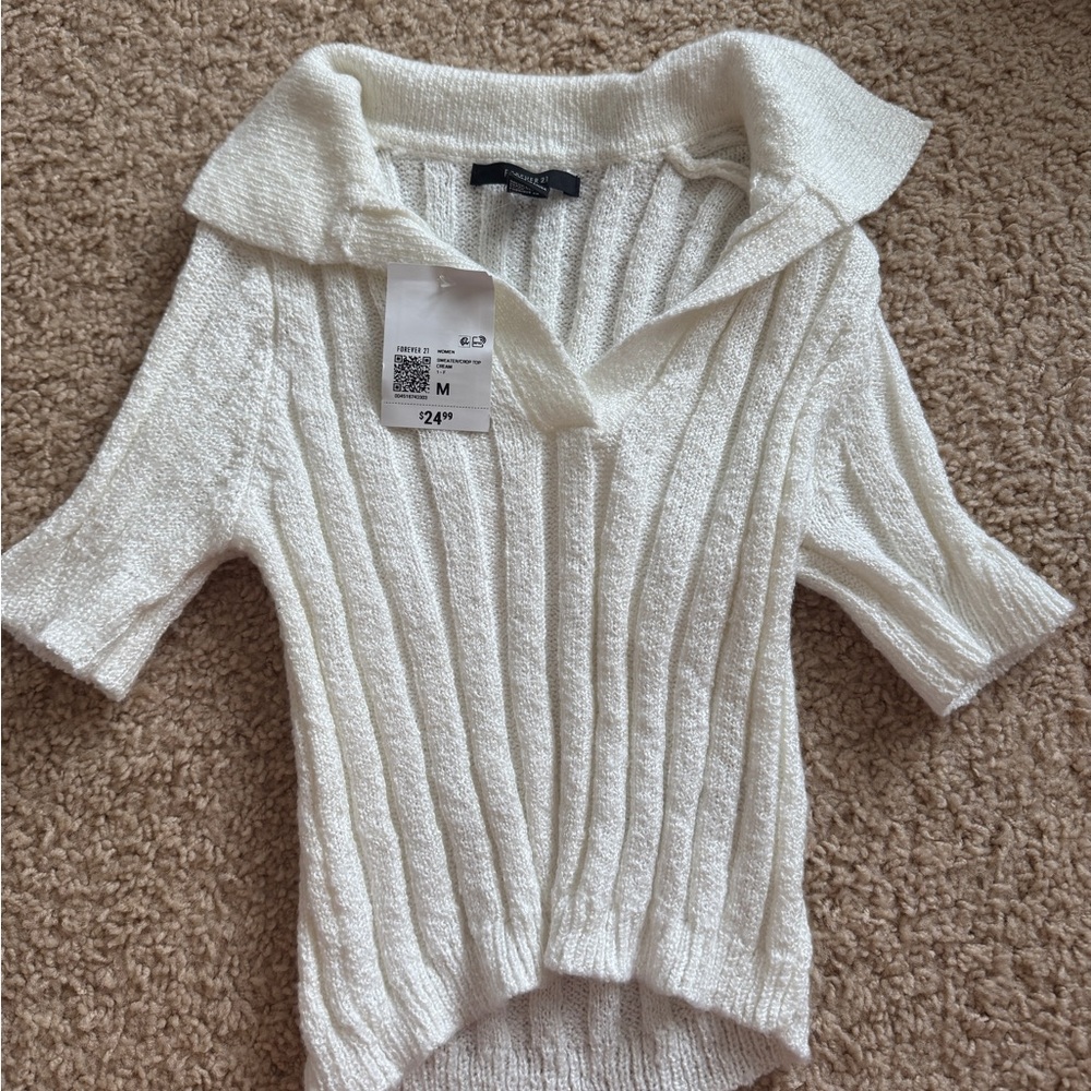 Forever 21 White Cowl Neck Ribbed Sweater